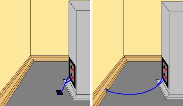 Вывод соединения для колонок через отверстие в полу