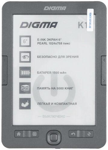 6" Электронная книга DIGMA K1 - размеры: 113x160x9 мм, вес: 174 г
