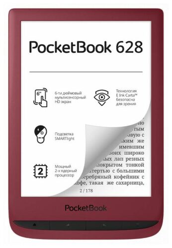 6" Электронная книга PocketBook 628 8 ГБ - размеры: 108x161x8 мм, вес: 155 г