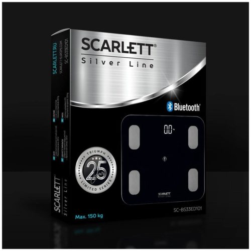 Весы SCARLETT SC-BS33ED101 напольные диагностические c BLUETOOTH, 10 показателей тела, коллекция Silver Line - максимальная нагрузка: 130 кг