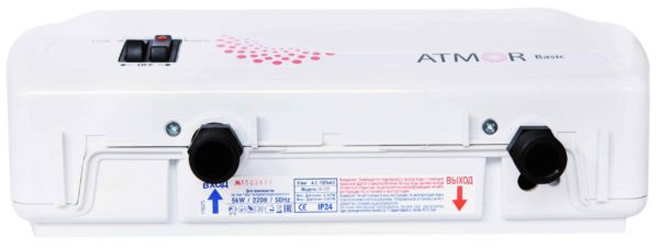 Проточный электрический водонагреватель Atmor Basic 5, душ+кран - системы защиты: от включения без воды, от перегрева