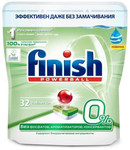 Таблетки для посудомоечной машины Finish Green 0% фосфатов - содержит: активный кислород, энзимы