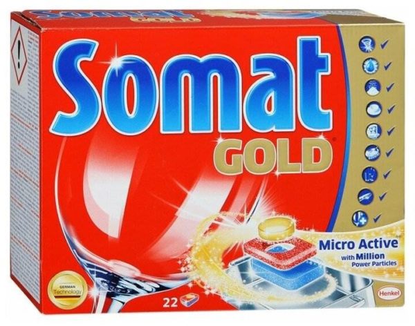 Таблетки для посудомоечной машины Somat Gold - содержит: активный кислород, энзимы
