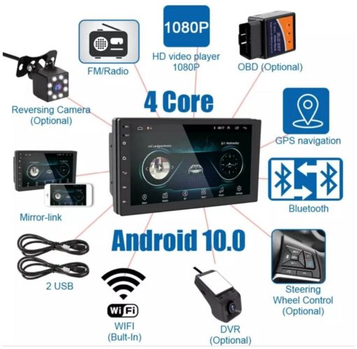 Автомагнитола андроид 2din 7 дюймов 1Gb/16gb Android магнитола, магнитола для авто Андройд (WiFi, Bluetooth, GPS, USB, AUX - поддержка камеры заднего вида