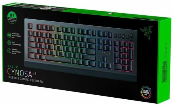 Игровая клавиатура Razer Cynosa V2 - размеры: 463x31x167 мм, вес: 850 г