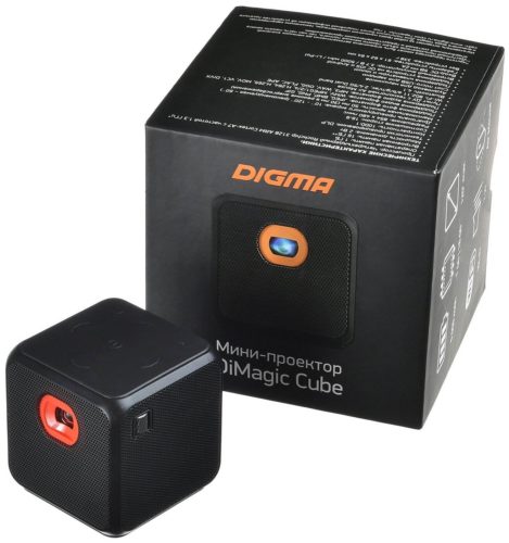 Проектор DIGMA DiMagic Cube 854x480, 10000:1, 50 лм, DLP, 0.34 кг - особенности: питание от аккумулятора, колонки