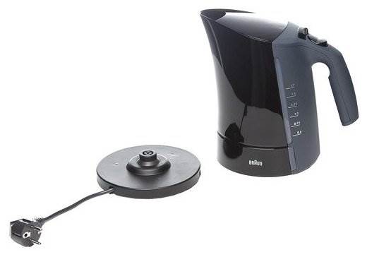 Чайник Braun WK 300 (2011) - особенности: вращение на 360 градусов, индикатор уровня воды, индикация включения, отсек для хранения шнура, фильтр