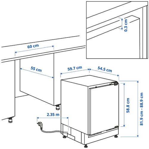 Встраиваемый холодильник ИКЕА Хуттра - общий объем: 126 л
