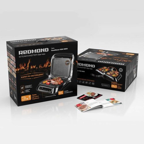 Гриль REDMOND SteakMaster RGM-M805 - особенности: антипригарное покрытие, контактный гриль, поддон для сбора жира, съемные пластины