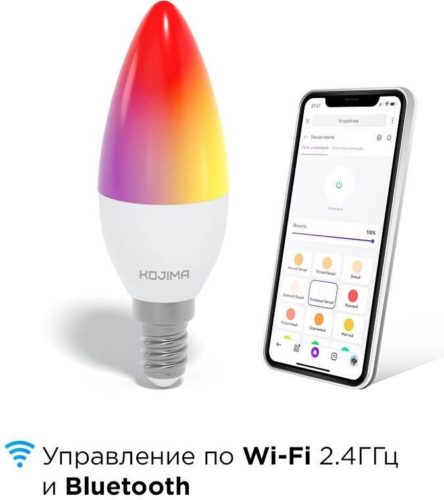 Лампа светодиодная KOJIMA RGB LED candle, E14, 5 Вт, C37 - экосистема: Google Home, Умный дом Яндекса