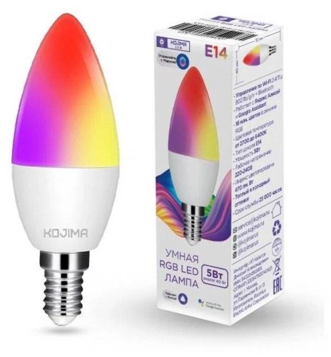 Лампа светодиодная KOJIMA RGB LED candle, E14, 5 Вт, C37