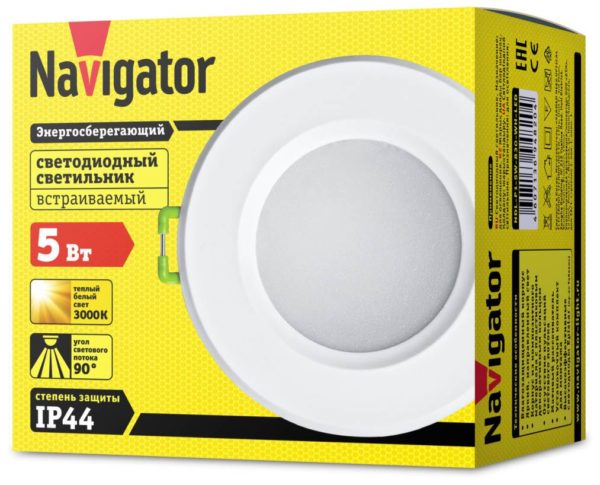 Светильник Navigator NDL-P1-5W-830-WH-LED, LED, 5 Вт - материал плафона: пластик
