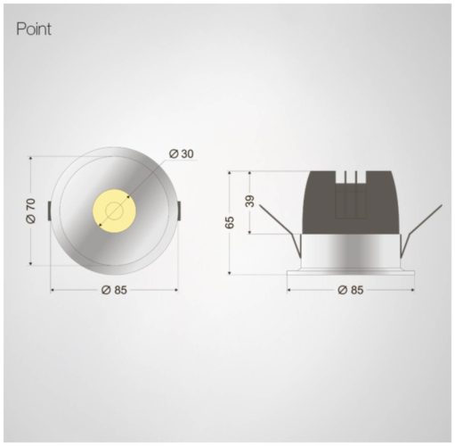 Встраиваемый светодиодный потолочный светильник точечный поворотный экспертного уровня влагозащищенный Verluisant Point - ширина/диаметр врезного отверстия: 70 мм