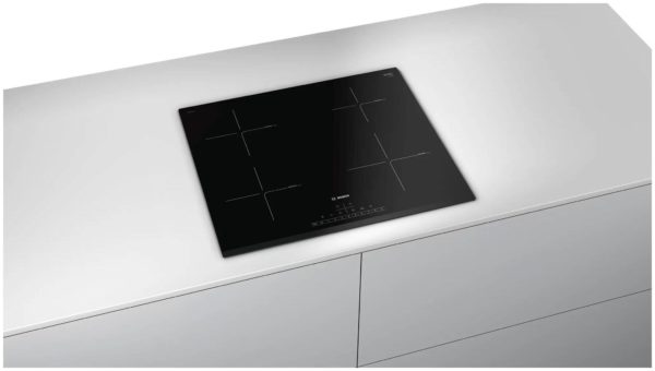 Индукционная варочная панель Bosch PIE631FB1E - функции: автоматика закипания, кратковременная пауза, распознавание наличия посуды, распознавание размера посуды, таймер, Быстрый нагрев