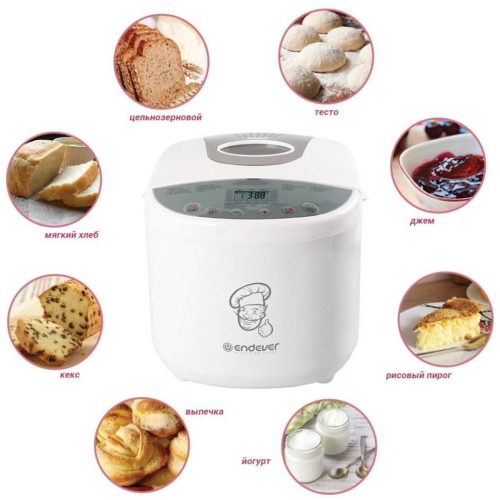 Хлебопечка ENDEVER MB-51 - особенности: выбор цвета корочки, поддержание температуры, регулировка веса выпечки, таймер, ускоренная выпечка, Дисплей