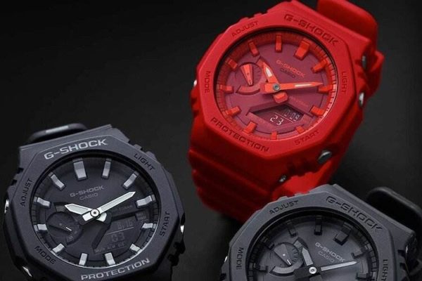 Наручные часы CASIO мужские G-Shock GA-2100 кварцевые, будильник, хронограф, секундомер, таймер обратного отсчета, водонепроницаемые, противоударные, подсветка стрелок, подсветка дисплея - материал браслета: пластик