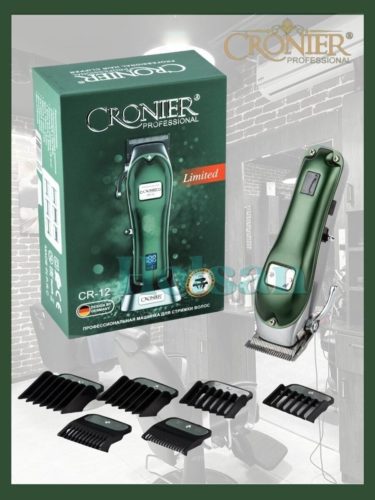 Машинка для стрижки Cronier CR-12, зеленый - в комплекте: кабель для зарядки, масло, подставка для зарядки, щеточка