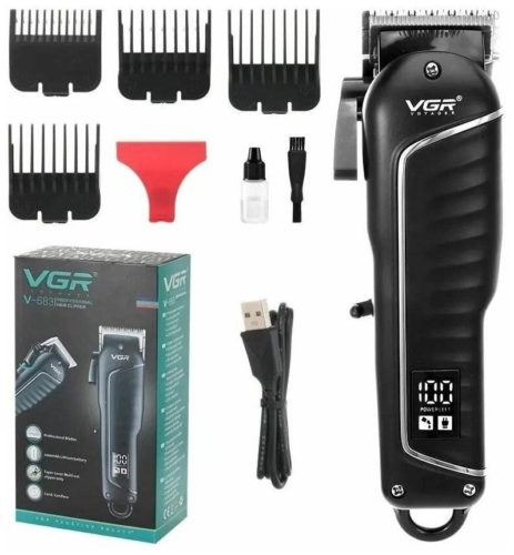 Машинка для стрижки волос VGR V-683 - особенности: быстрая зарядка, индикатор зарядки, роторный двигатель, 5/3/4, 5/6/ мм, 8 - 2 мм, Аккумулятор
