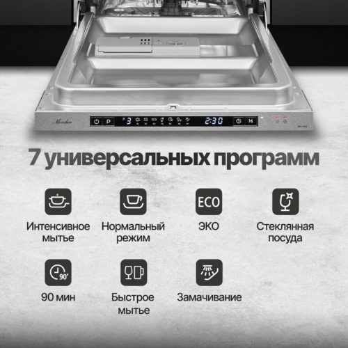 Встраиваемая посудомоечная машина Monsher MD 4502 (модификация 2023 года) - число программ: 7, класс мойки