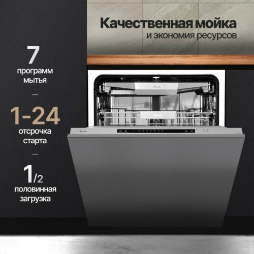 Встраиваемая посудомоечная машина Monsher MD 6004 (модификация 2023 года) - вместимость: 14 комплектов