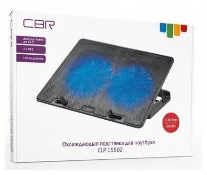 CBR CLP 15502, Подставка для ноутбука до 15,6, 355x255x30 мм, с охлаждением, 2xUSB, вентиляторы 2х125 мм, 50 CFM, LED-подсветка, материал металл/пласт