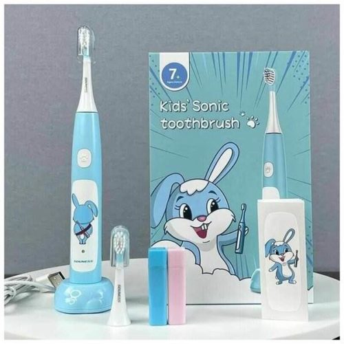 Детская ультразвуковая щетка SOUNESS Electric toothbrush для чистки зубов/ 2 насадки в наборе/ Детская игрушка печать и наклейки в подарок